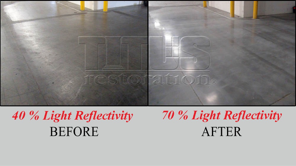 By just polishing concrete the light reflectivity of this industrial warehouse is increased. 